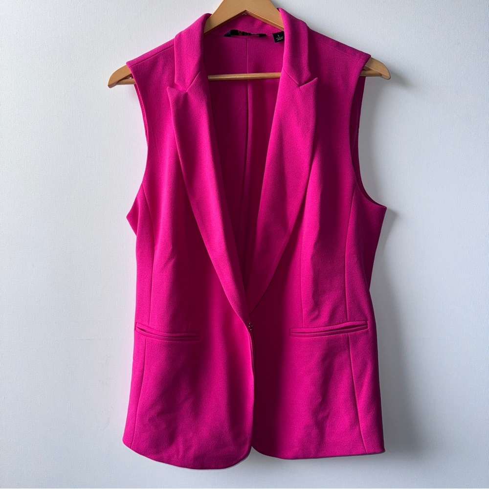 Iman Hot Pink Sleeveless Blazer Vest Size Large Tailored Power Dressing Dopamine